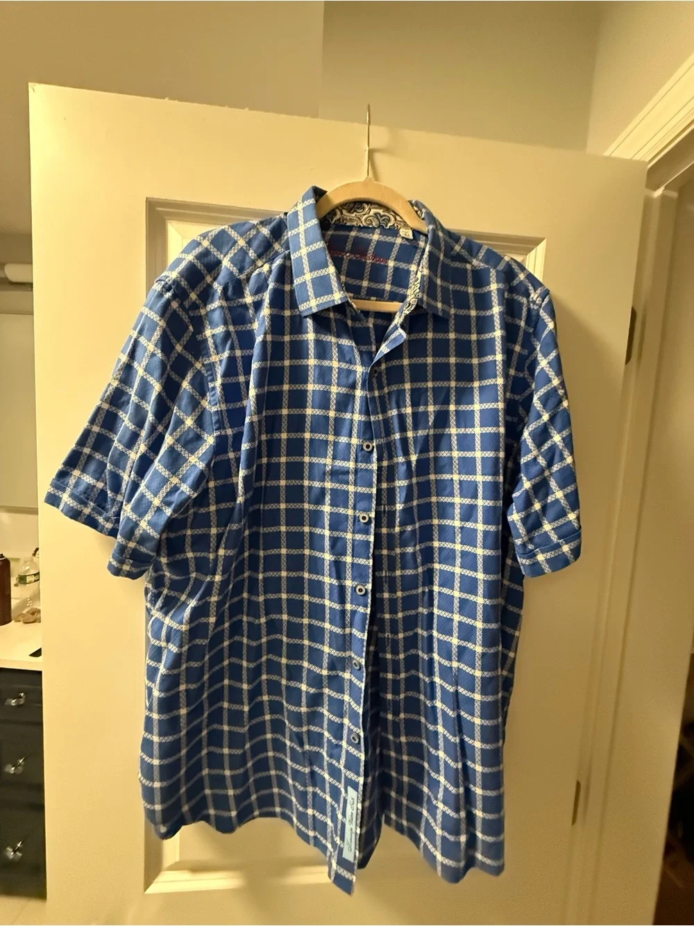Robert Graham Blue & White Check Short Sleeve Button-Down Shirt